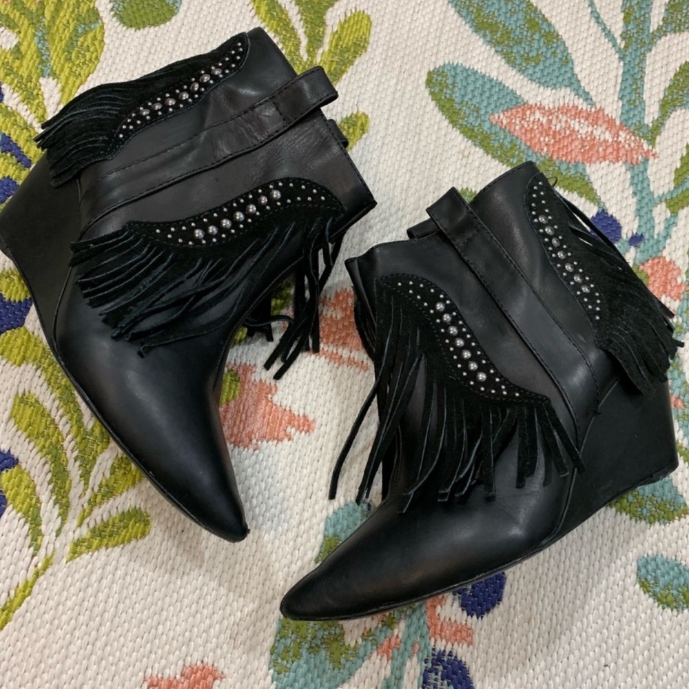 SCHUTZ Studded and Fringe Booties